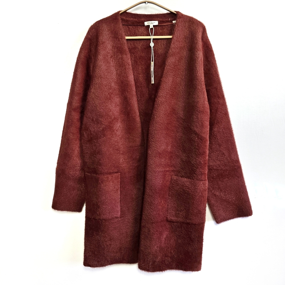 NWT MAX STUDIO LONDON Long Sleeve Open Teddy Soft Cardigan Patch Pockets Size L